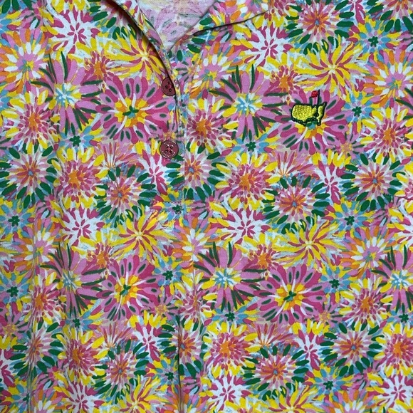 Magnolia Lane Floral Masters Sleeveless Collared Top Bright Golf Pickleball SZ L - Picture 3 of 4